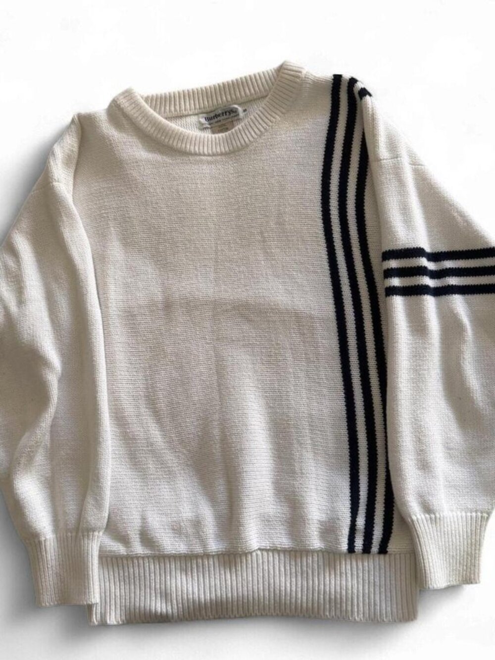 Vintage Burberrys Sweater Womens Small Cream Cotton Side Stripe Knit Made in UK